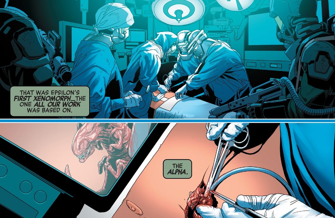 The Alpha Chestburster is removed from Gabriel Cruz in the Marvel Alien series