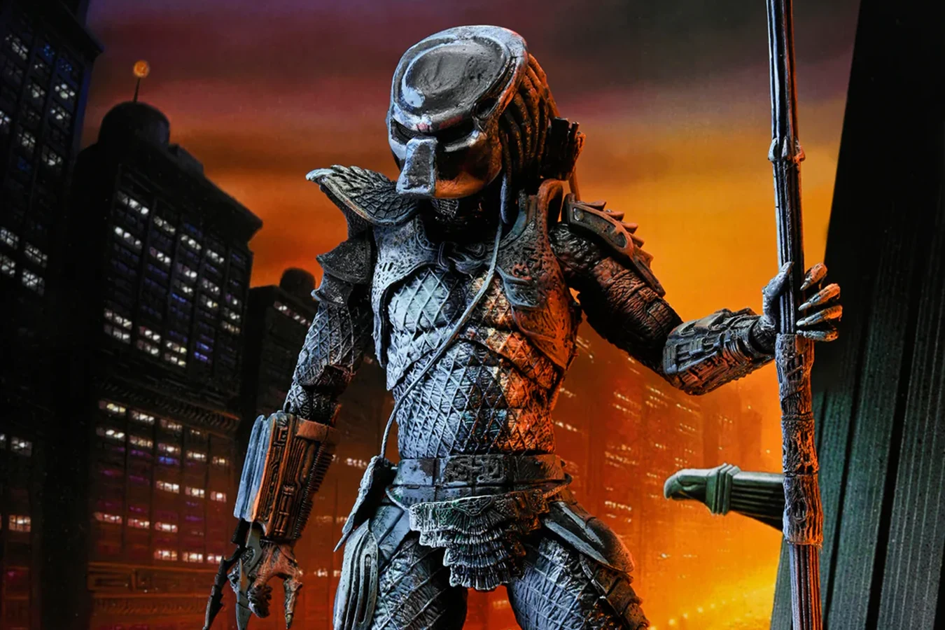 NECA Predator 2 City Hunter Poster Series 7-inch action figure on gargoyle base