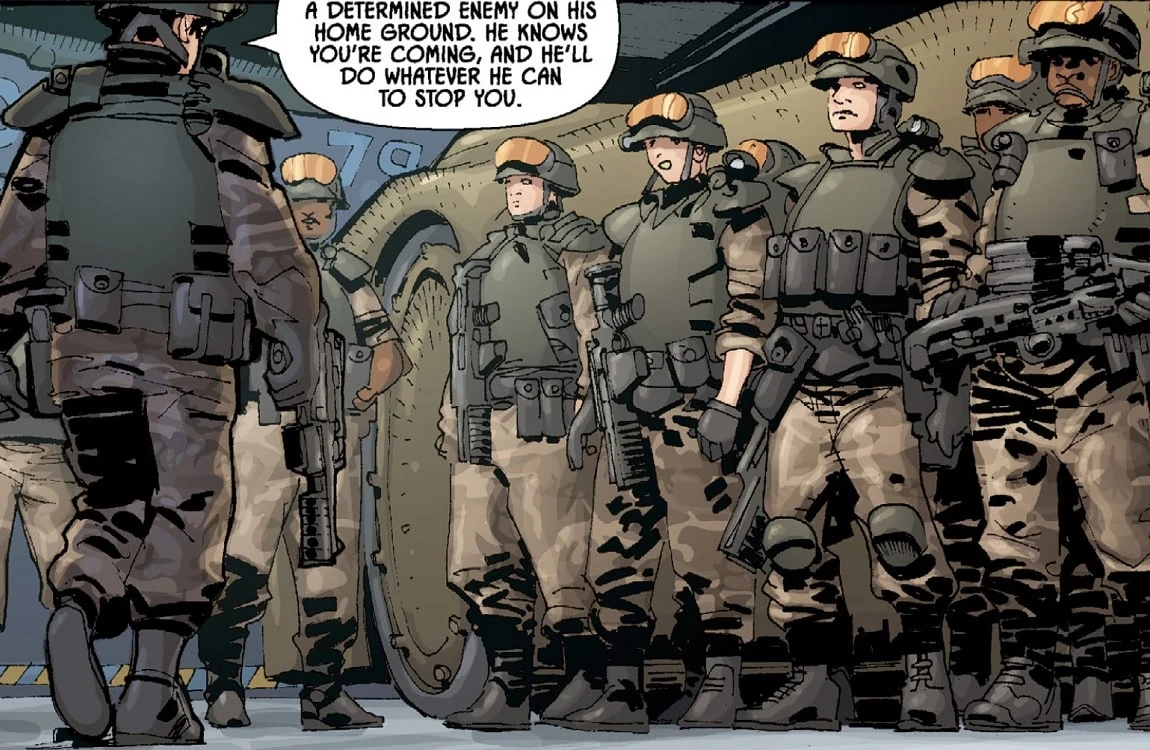 Colonial Marines from the USS Tarawa in Aliens vs. Predator: Three World War