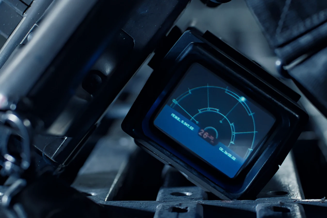 M314 Motion Tracker display showing range readout and Doppler radar sweep