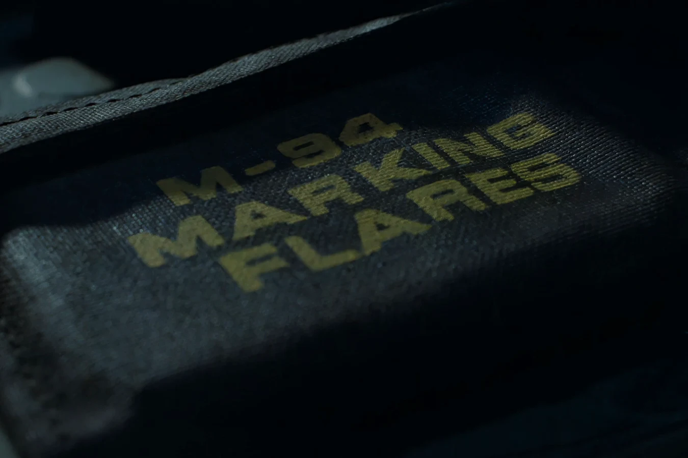 M-94 Marking Flares pouch with yellow stencil text on Colonial Marine webbing