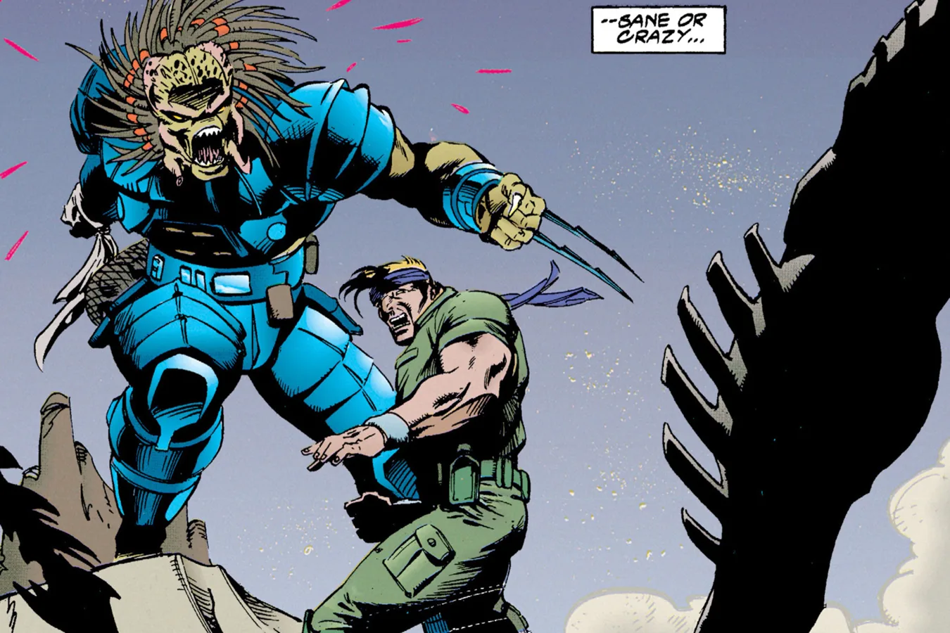 Captain Glass facing Light-Stepper in Aliens vs. Predator: Duel