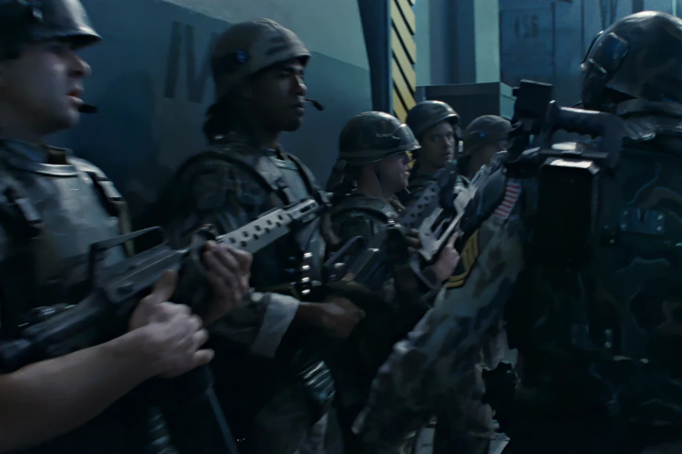 Colonial Marines in armor aboard the USS Sulaco in Aliens