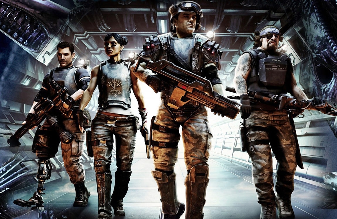 The Colonial Marines from USS Sephora on the cover of Aliens: Colonial Marines