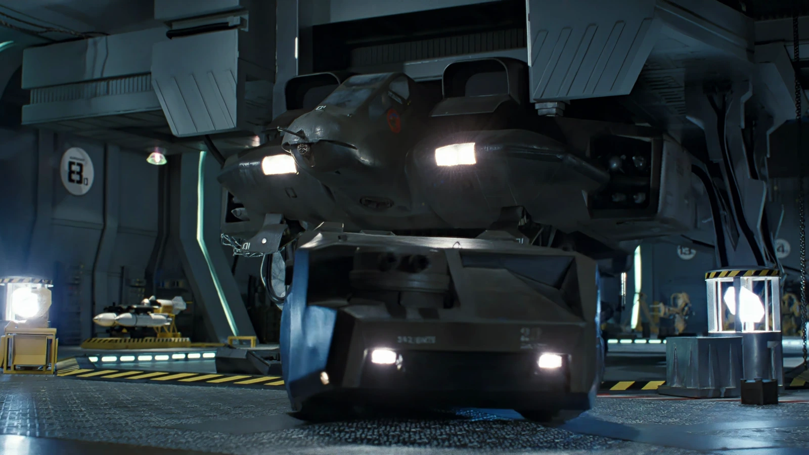 The M577 APC driving into the Dropship on the USS Sulaco in Aliens