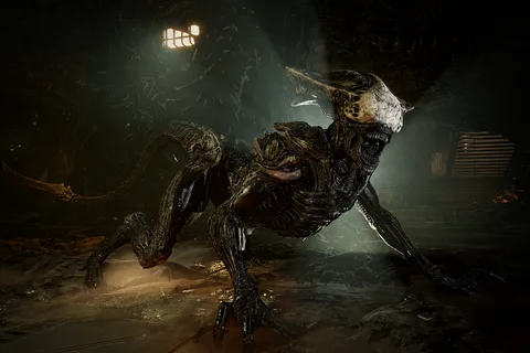 Crusher Xenomorph in a hive corridor with its plated skull crest raised