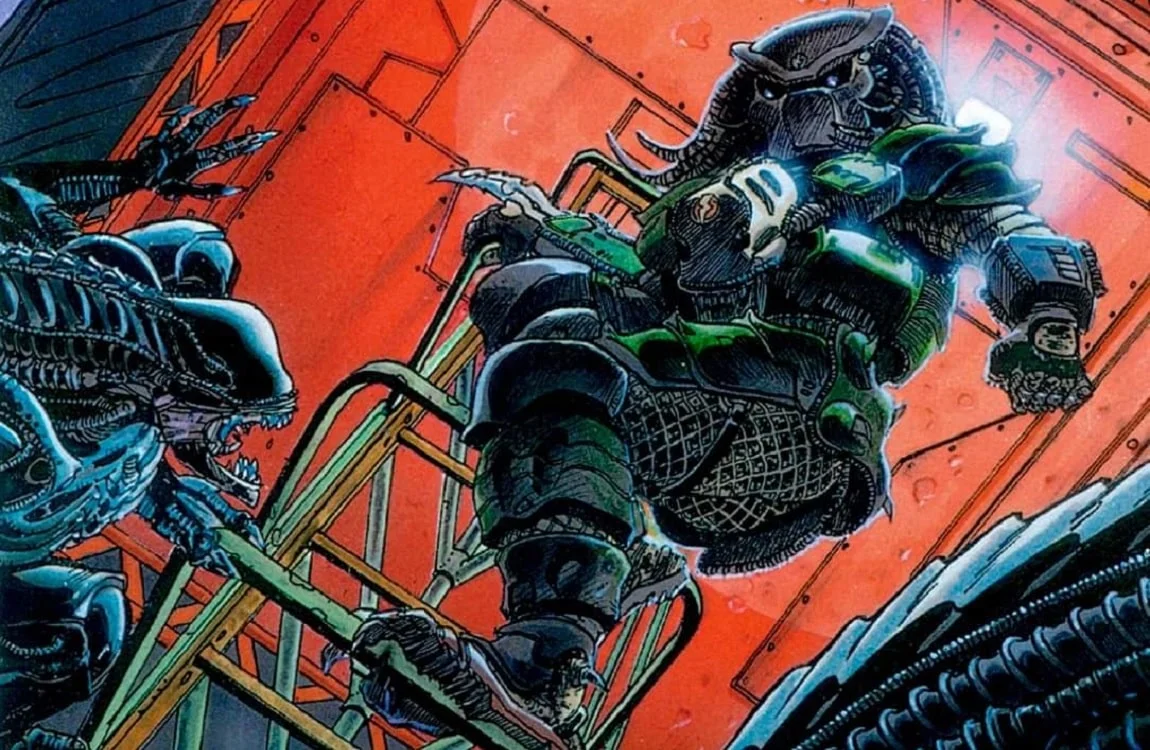 Broken Tusk fights Xenomorphs on a stairs