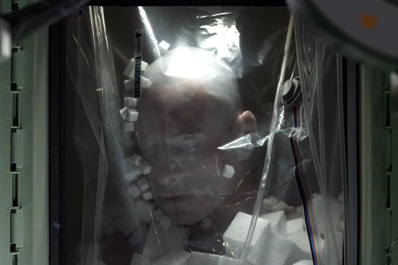 A newly made David 8 unit sealed in a clear plastic bag on the Weyland production line