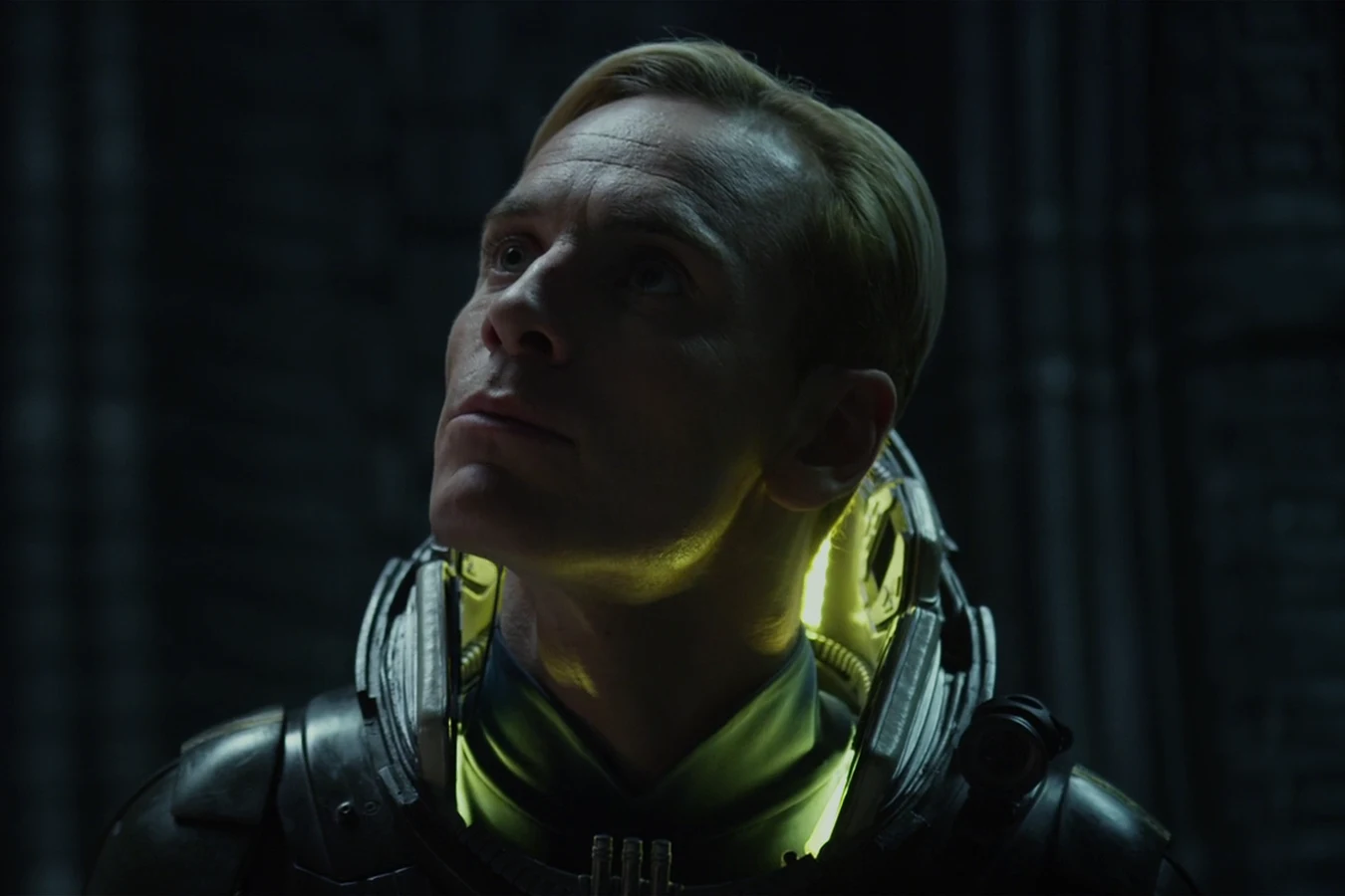 Close view of David in his spacesuit inside the juggernaut