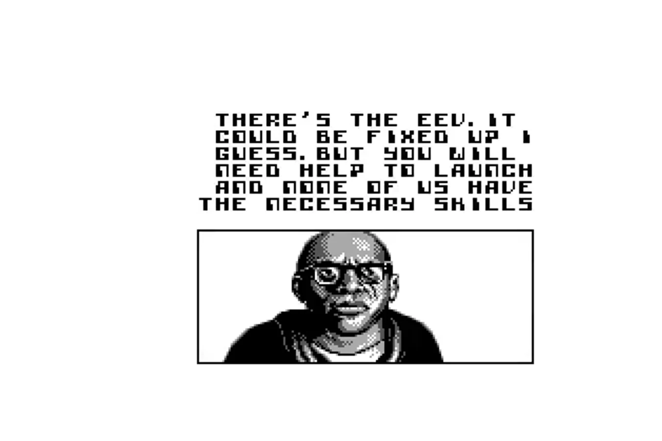 Game Boy Alien 3 screen with Dillon's portrait and his message about repairing the EEV