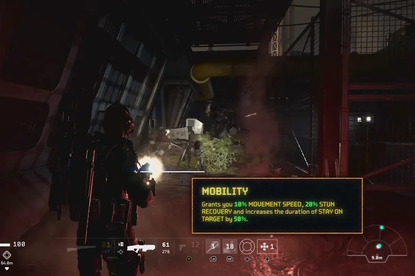 Duelist Mobility perk tooltip during combat in Aliens Fireteam Elite 2