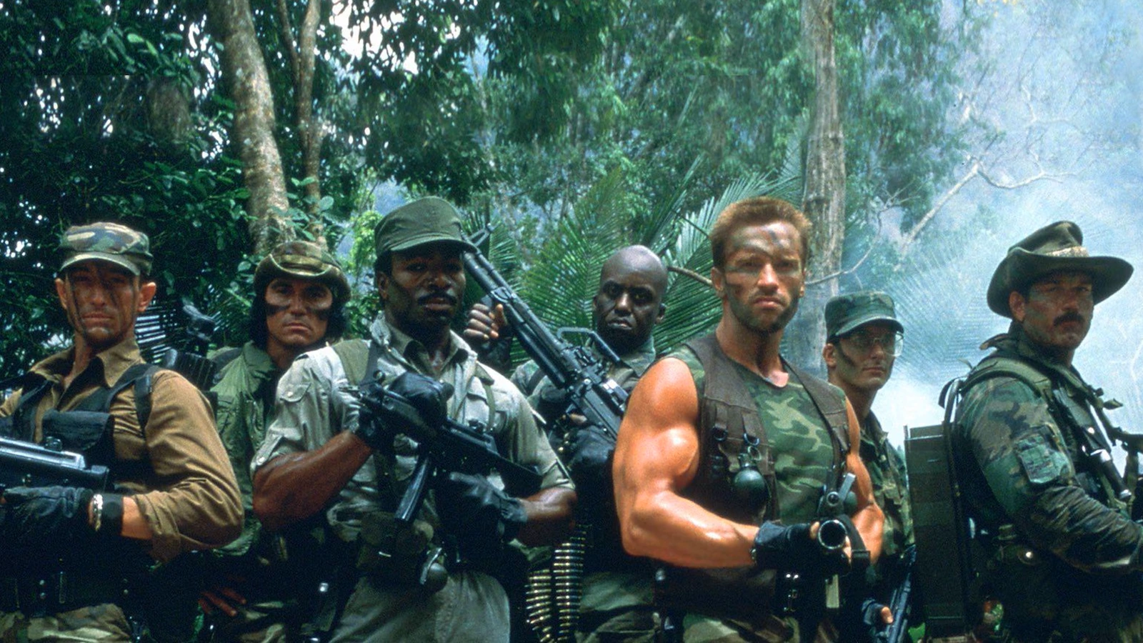 Dutch Schaefer and his rescue team armed in the jungle in Predator