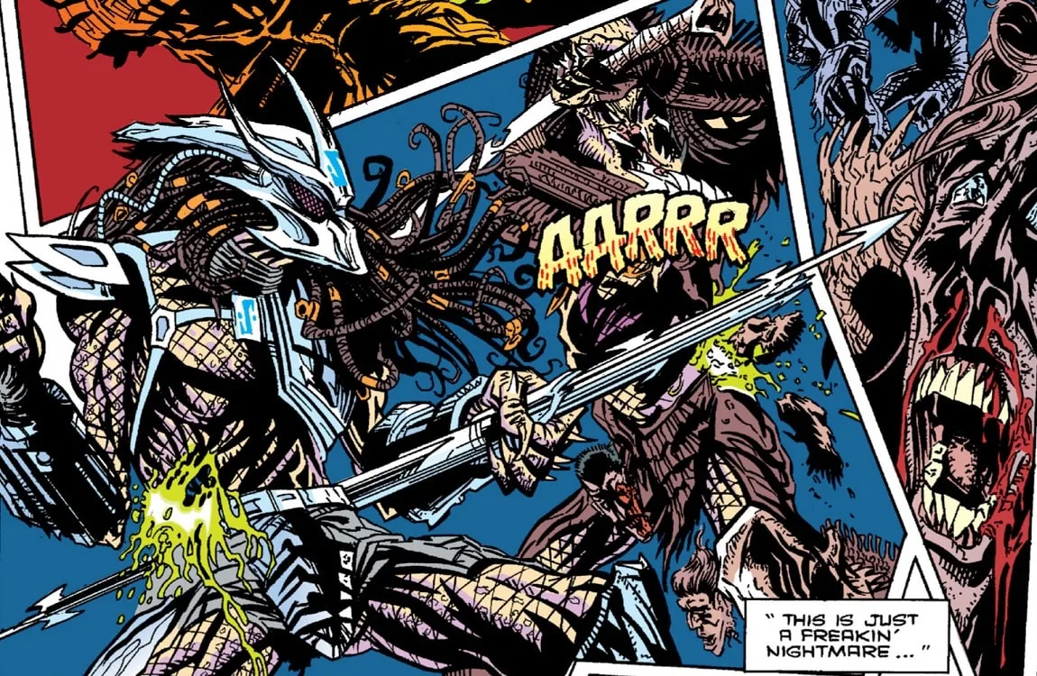 The Bad Blood Predator and Enforcer Predator fighting with weapons
