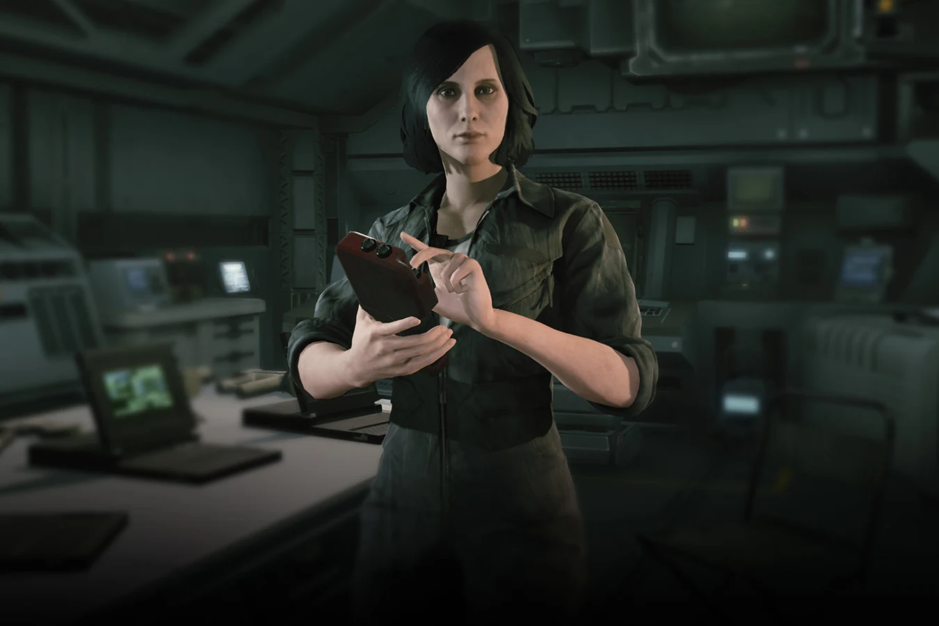 Esther 1089-12/A7 at a workstation aboard the UAS Endeavor in Aliens: Fireteam Elite