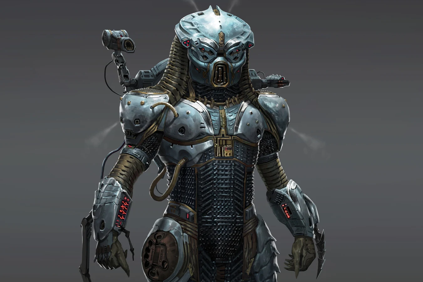 William Bao concept art of a Yautja in a pale blue vacuum suit, used for Yaquita