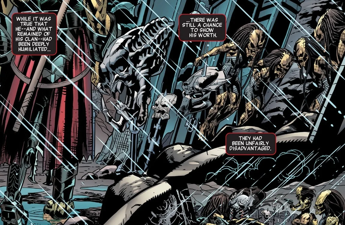 Female Predators tied to totem poles in Predator vs. Black Panther