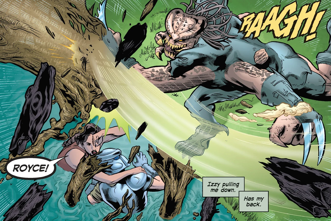 The Four-Armed Predator attacks Royce in scavenged armor on the Game Preserve
