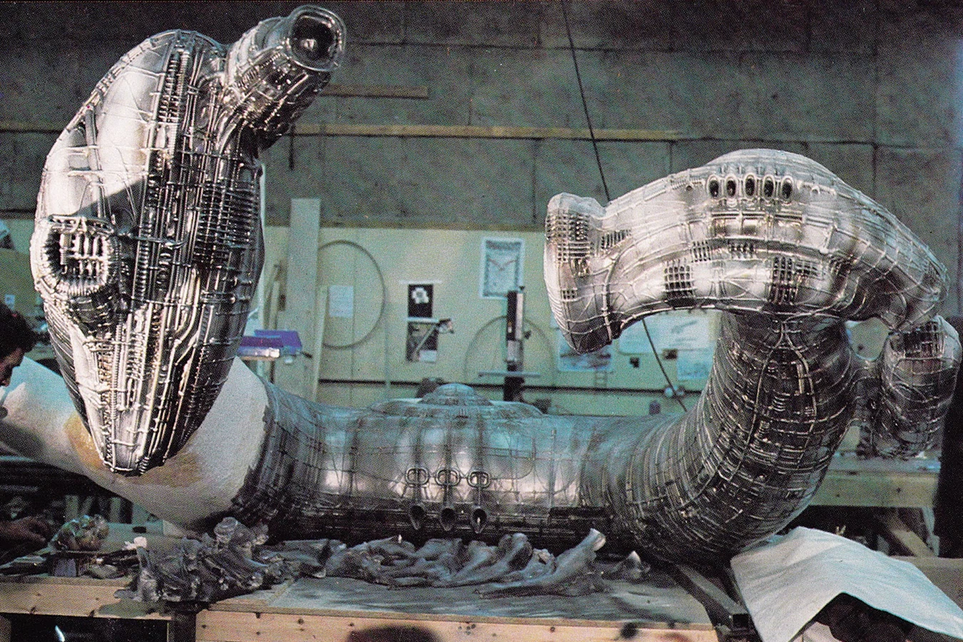 The Alien derelict miniature on a workshop table during production