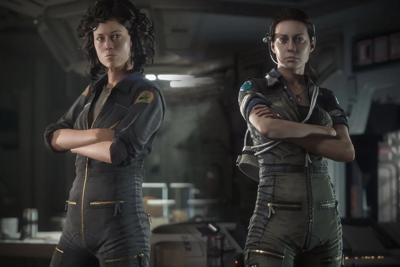 Ellen Ripley and Amanda Ripley standing together in Alien: Isolation