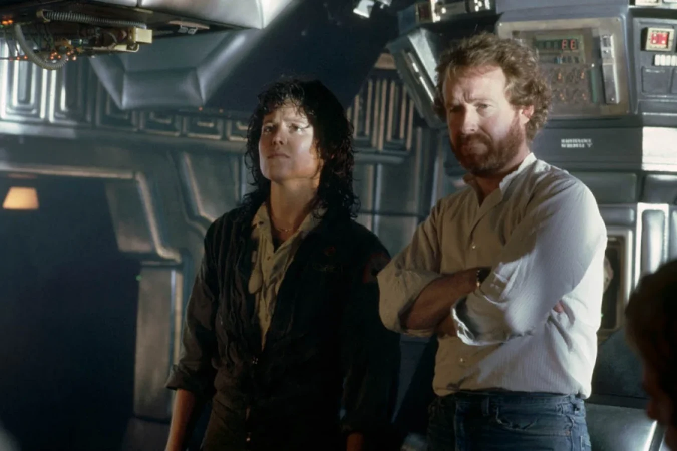 Sigourney Weaver and Ridley Scott on the Nostromo set during Alien