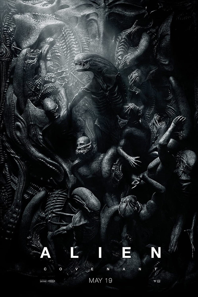 Alien: Covenant movie poster featuring a mass of Xenomorph creatures and human victims