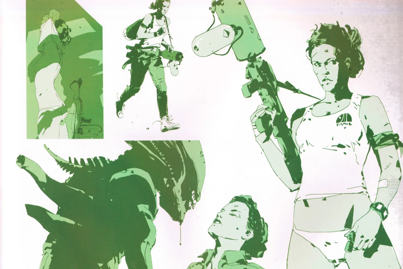 Early Amanda Ripley concept sketches from Alien: Isolation