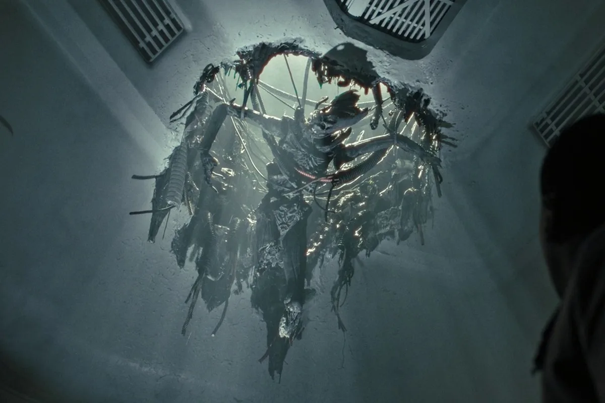 The corpse of the Big Chap Xenomorph aboard Renaissance Station in Alien: Romulus