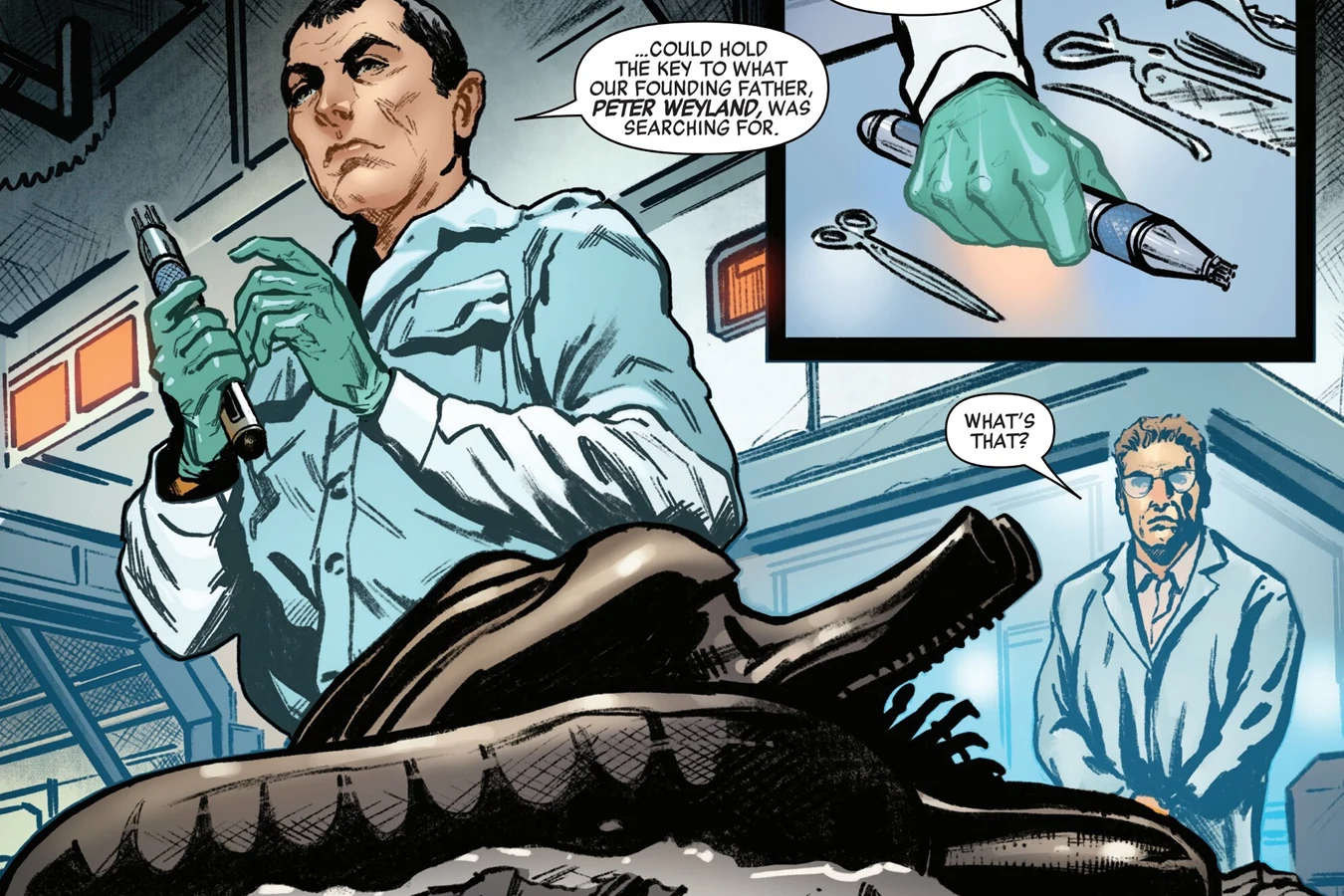 Rook and Remus scientists experiment on the cryogenically restrained Big Chap Xenomorph