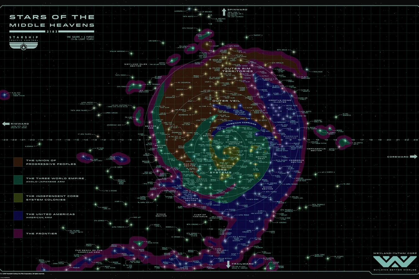 Stars of the Middle Heavens star map for 2183 from the Alien RPG