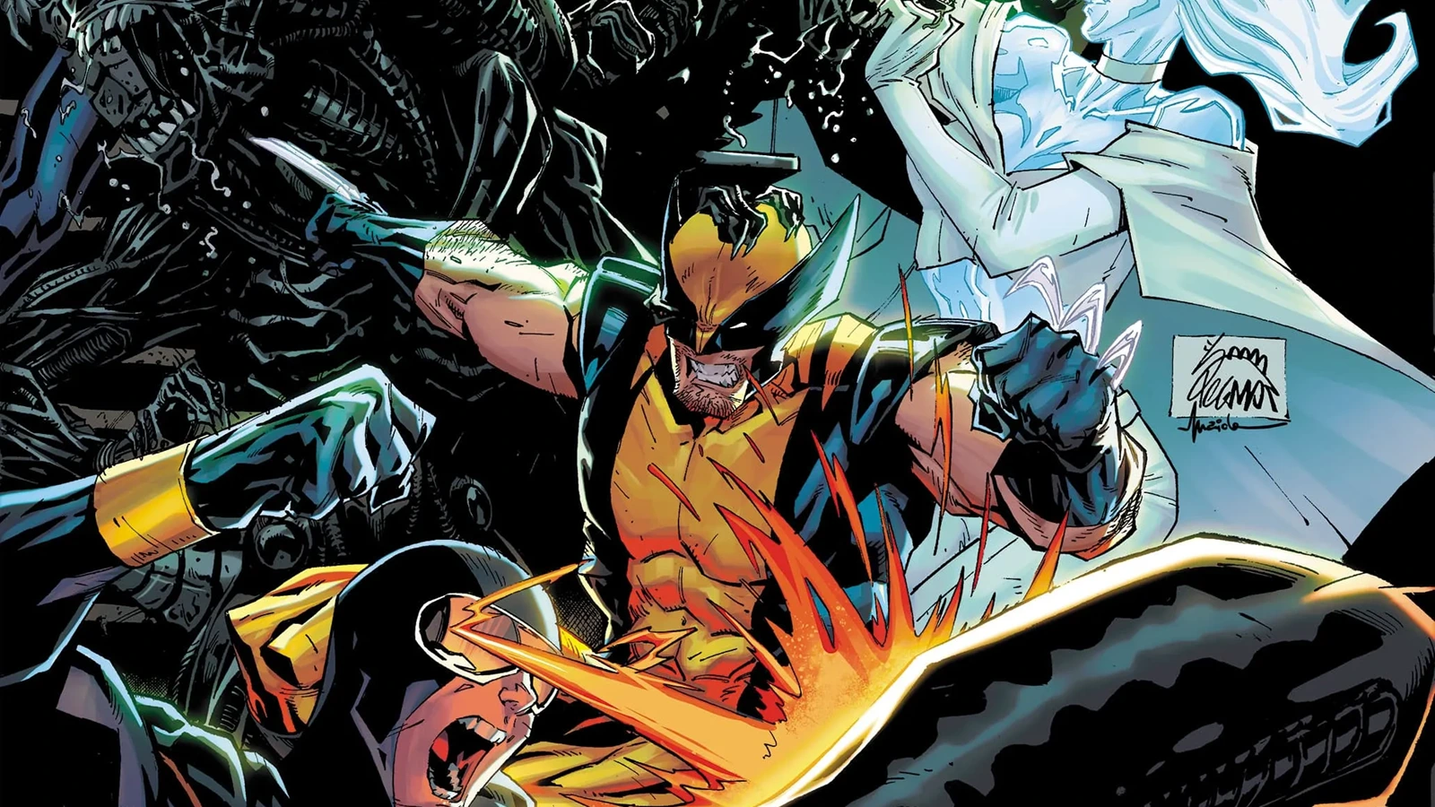 Alien vs. X-Men comic cover art with the X-Men facing Xenomorphs