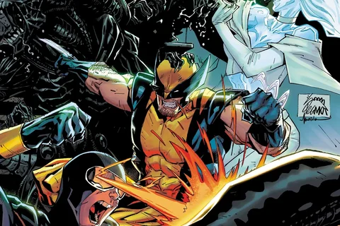 Alien vs. X-Men comic cover art with the X-Men facing Xenomorphs