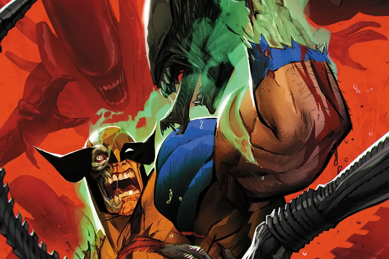 Wolverine fighting a Xenomorph in Aliens vs. Avengers