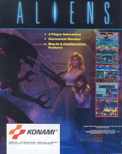 Aliens arcade flyer with Ripley and Newt