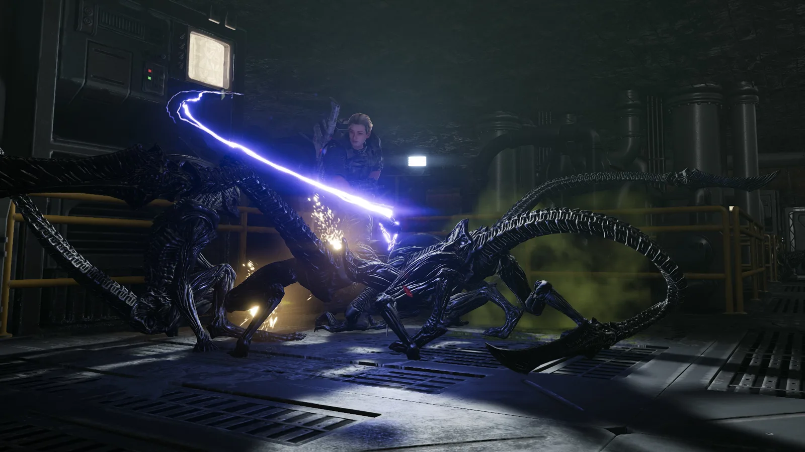 A laser weapon firing in Aliens Fireteam Elite 2