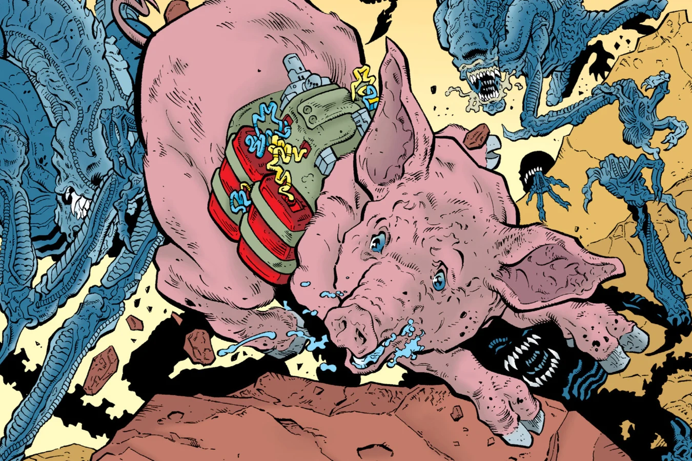 Porkchop running from Xenomorphs in Aliens: Pig
