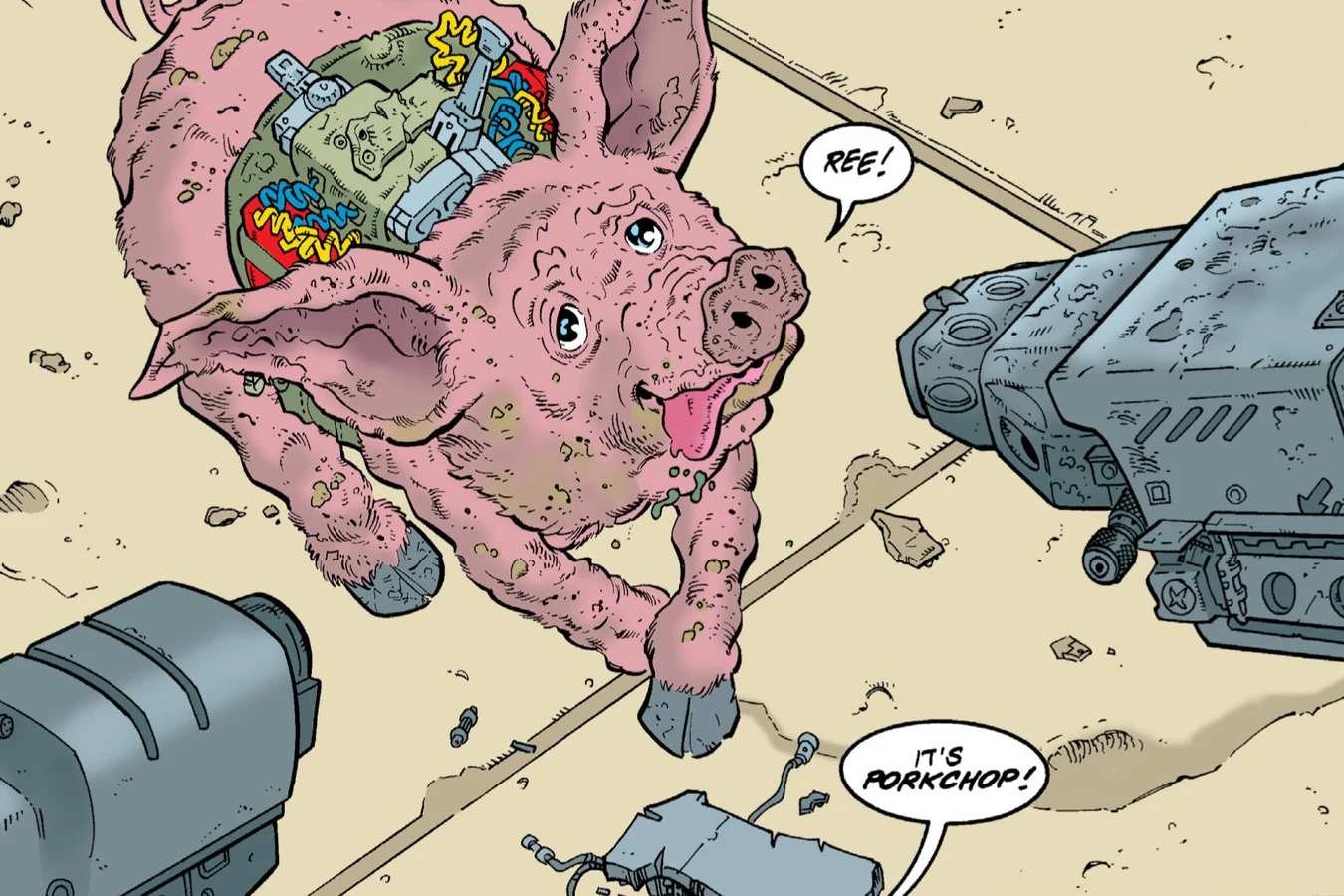 Porkchop returning to the salvage crew with the harness on in Aliens: Pig