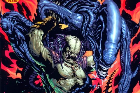 Jae Lee's cover for Aliens vs. Predator Annual #1, a Yautja grappling a Xenomorph