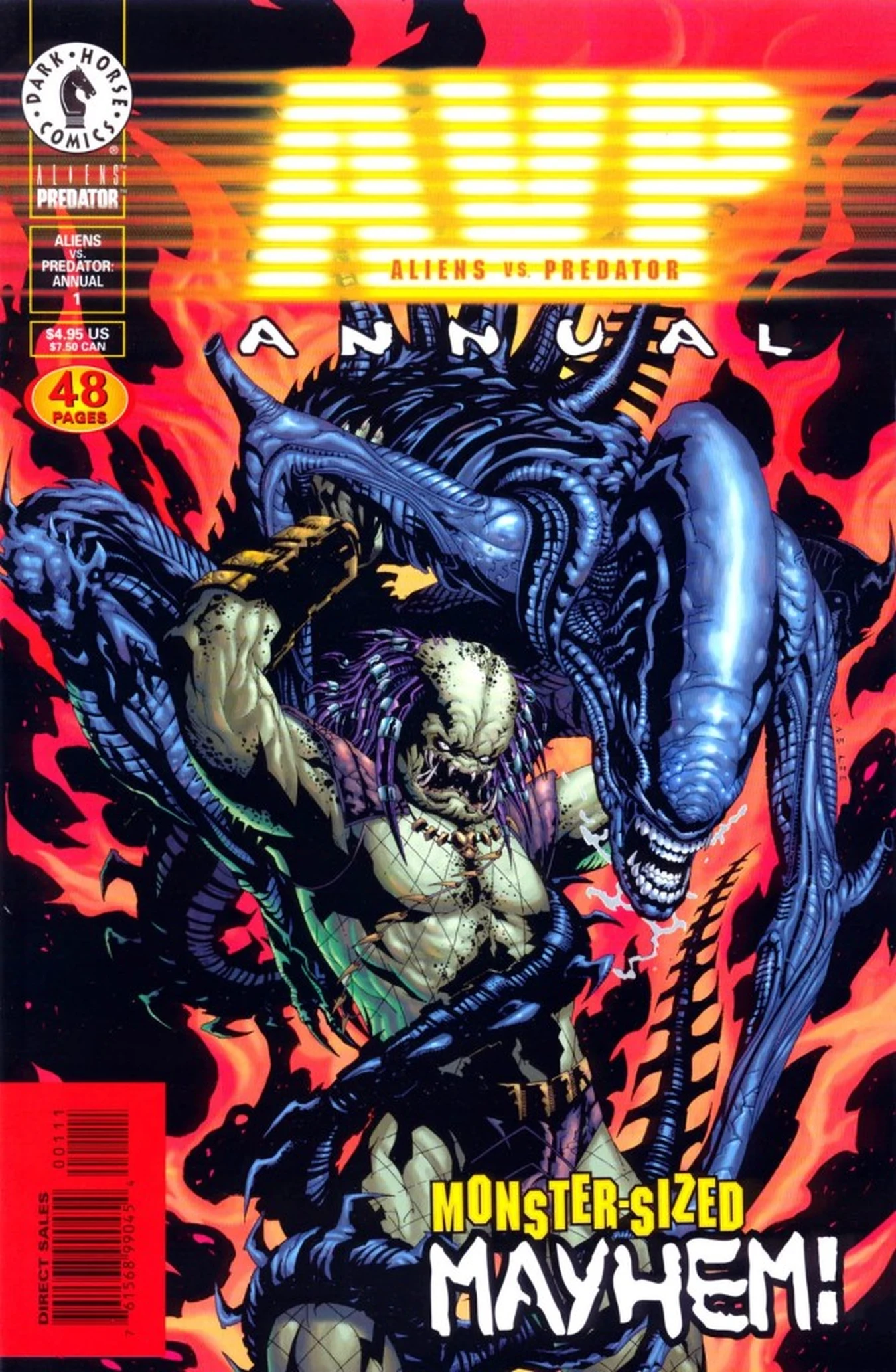 Jae Lee's cover for Aliens vs. Predator Annual #1, a Yautja grappling a Xenomorph
