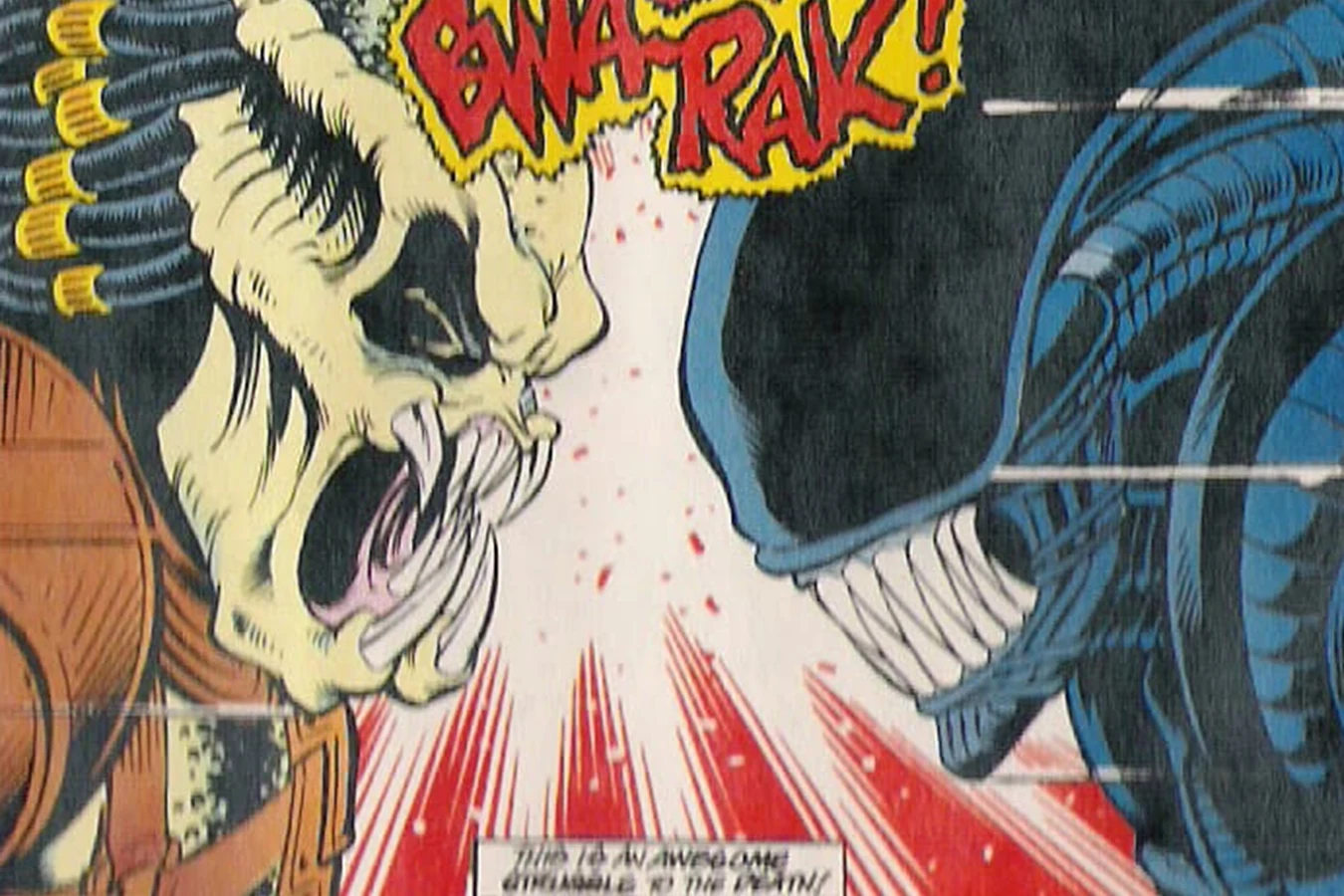 Renegade and an adult Xenomorph with their heads together in a close collision