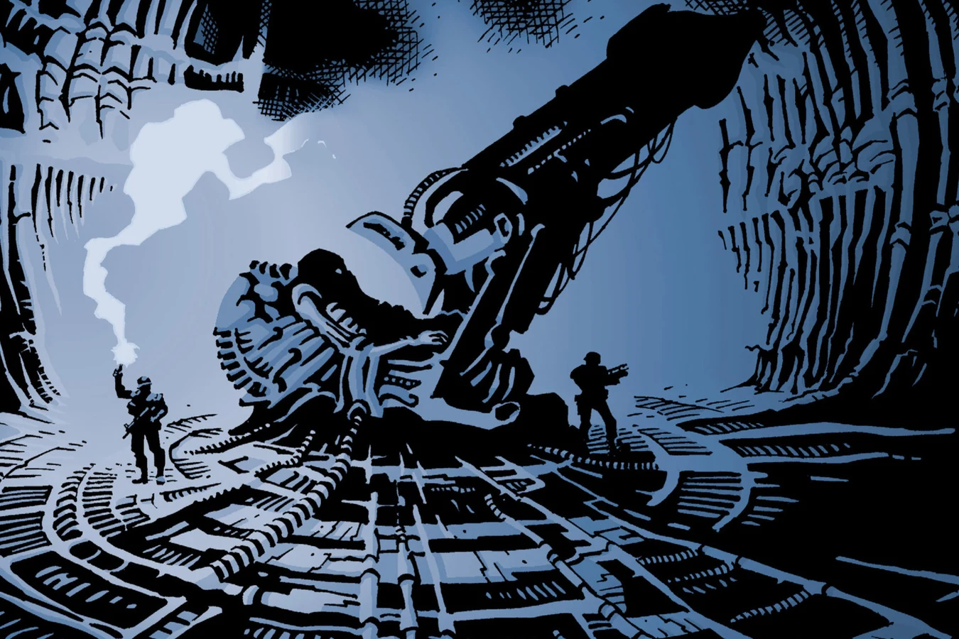 Colonial Marines in the buried derelict under Tirgu-Mires in Aliens: Wraith