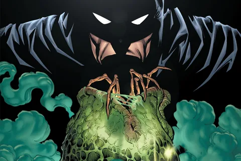 Staz Johnson's cover for Batman/Aliens II #1, Batman looming over an opening Xenomorph egg