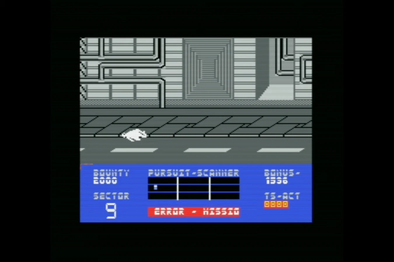 On-foot Replidroid hunt with pursuit scanner HUD in CRL Blade Runner 1985