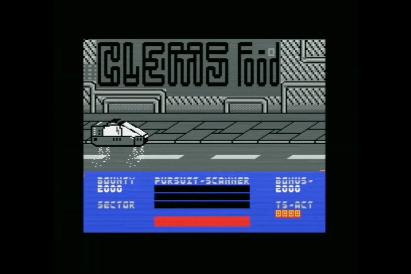 Spinner flying along a neon street during pursuit in CRL Blade Runner 1985