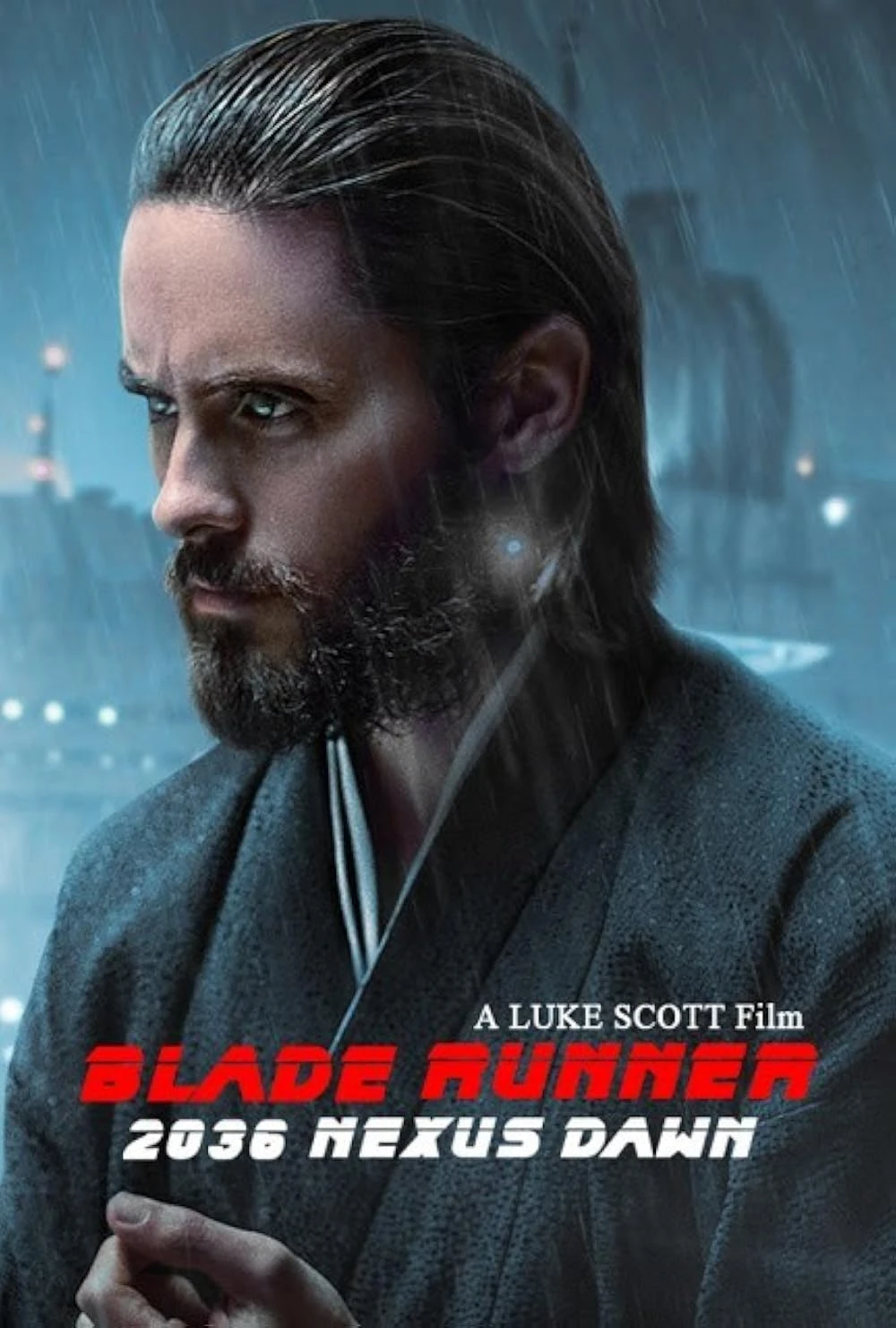 2036: Nexus Dawn poster of Jared Leto as Niander Wallace in the rain