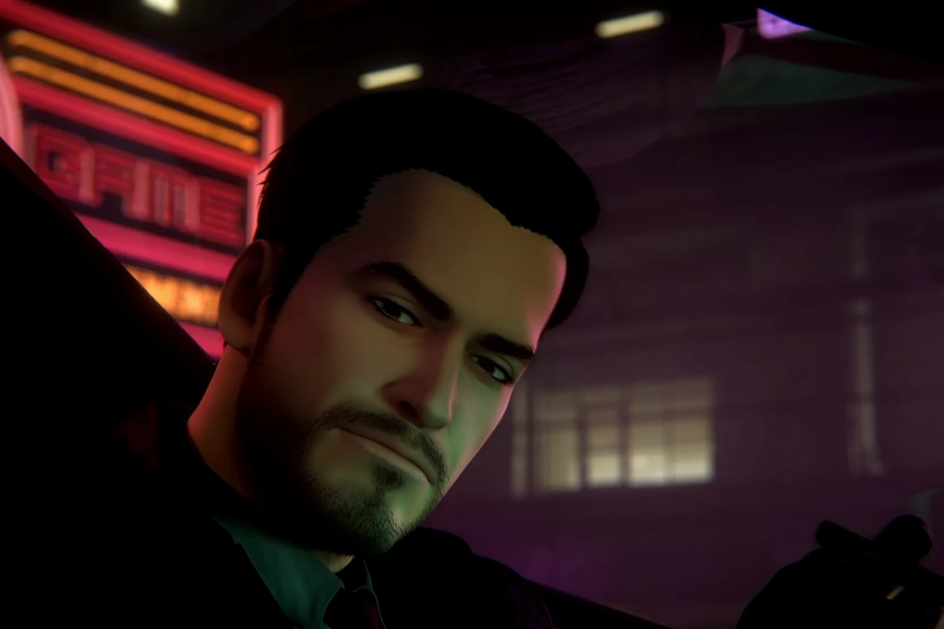 The blade runner Marlowe in a dark coat under red neon light in Blade Runner: Black Lotus