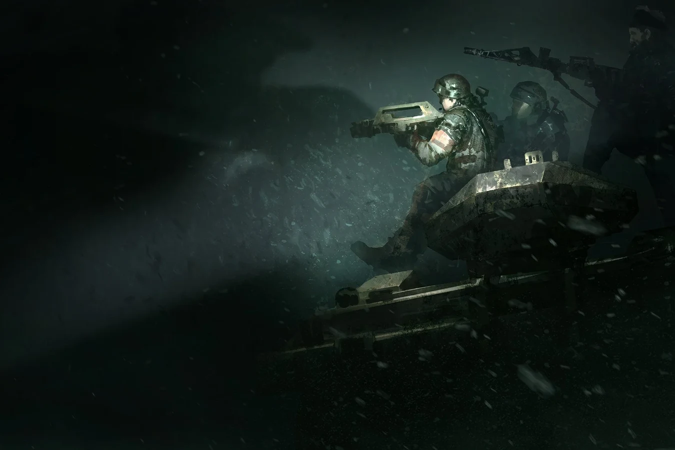 Colonial Marines ride an armored vehicle through snow in Operations Manual art