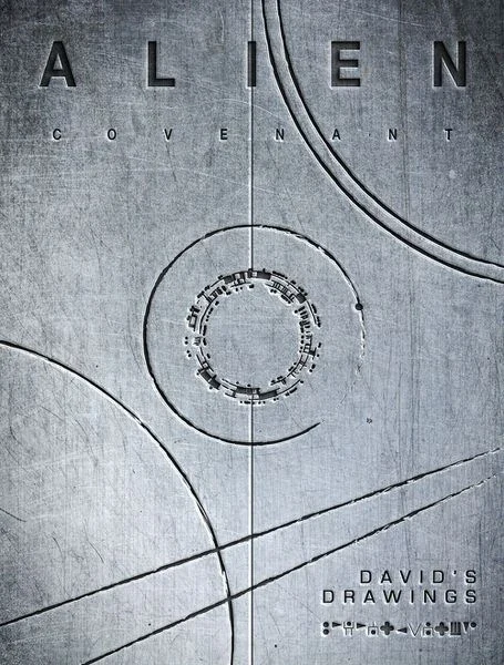 Alien: Covenant David's Drawings cover, a metal plate with a circular Engineer motif