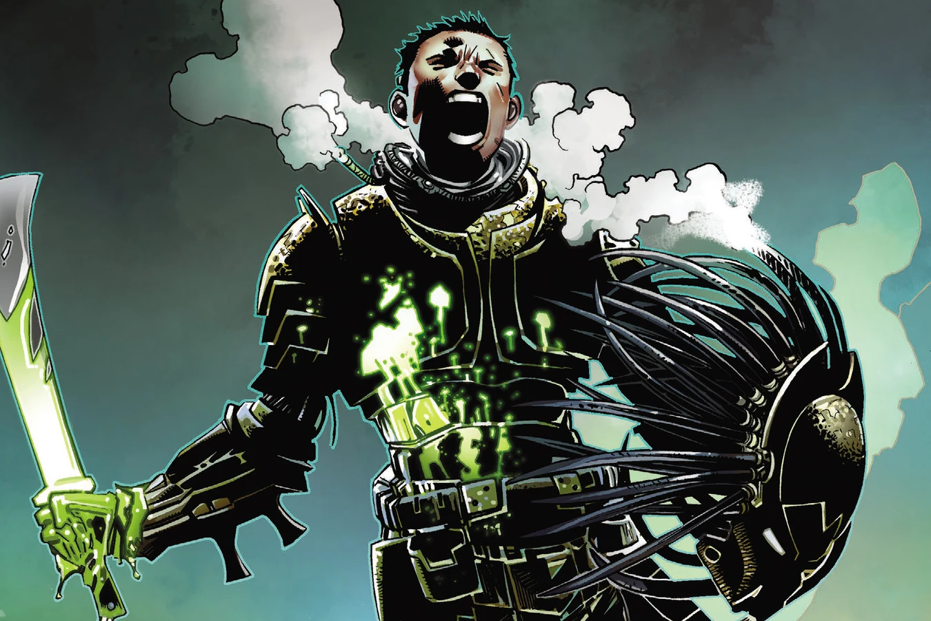 Armored Theta Berwick shouting after killing the wrong Predator on planet XI4432-8 in Predator: Day of the Hunter