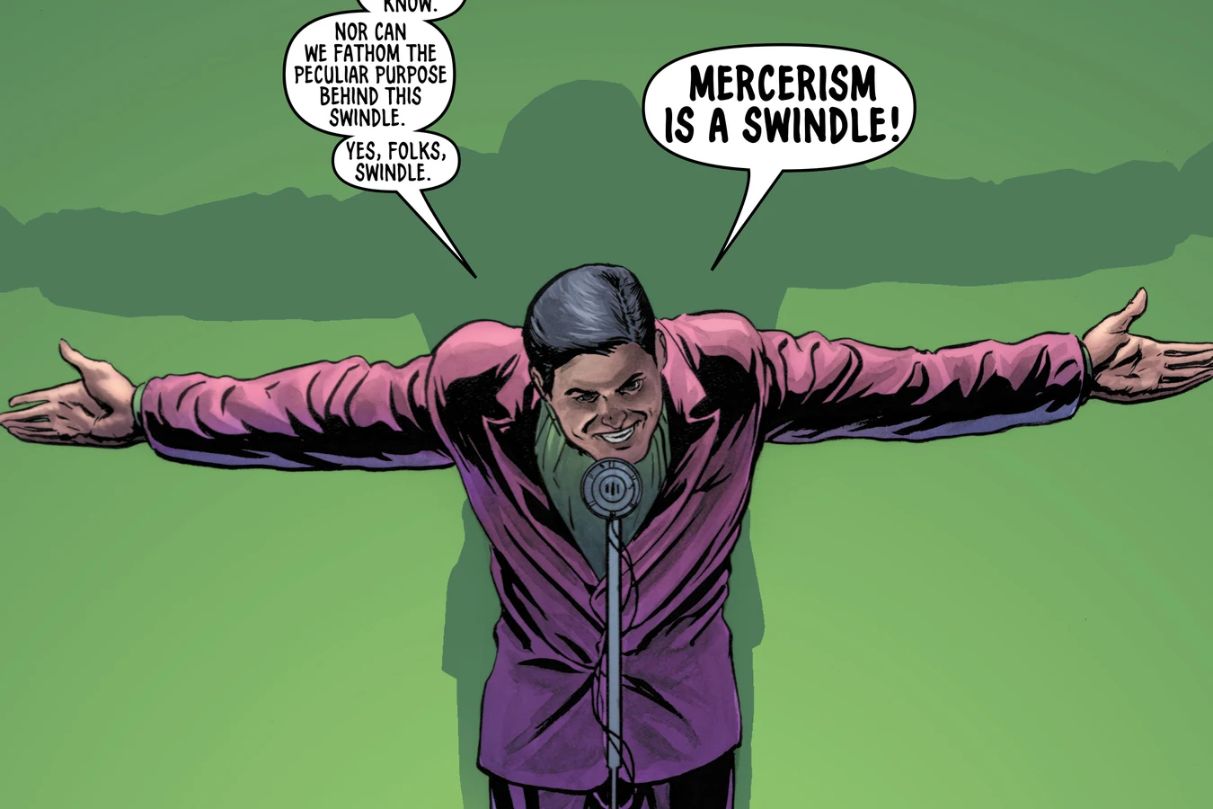 Buster Friendly announcing on television that Mercerism is a swindle in BOOM! Studios' Do Androids Dream of Electric Sheep?