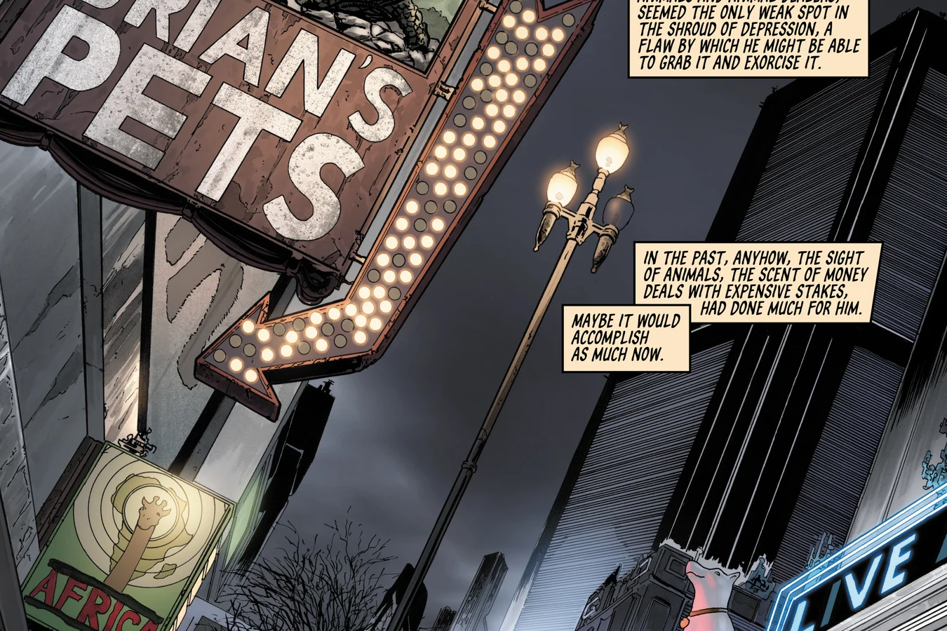 The sign for a pet shop where Rick Deckard buys a black Nubian goat in BOOM! Studios' Do Androids Dream of Electric Sheep?